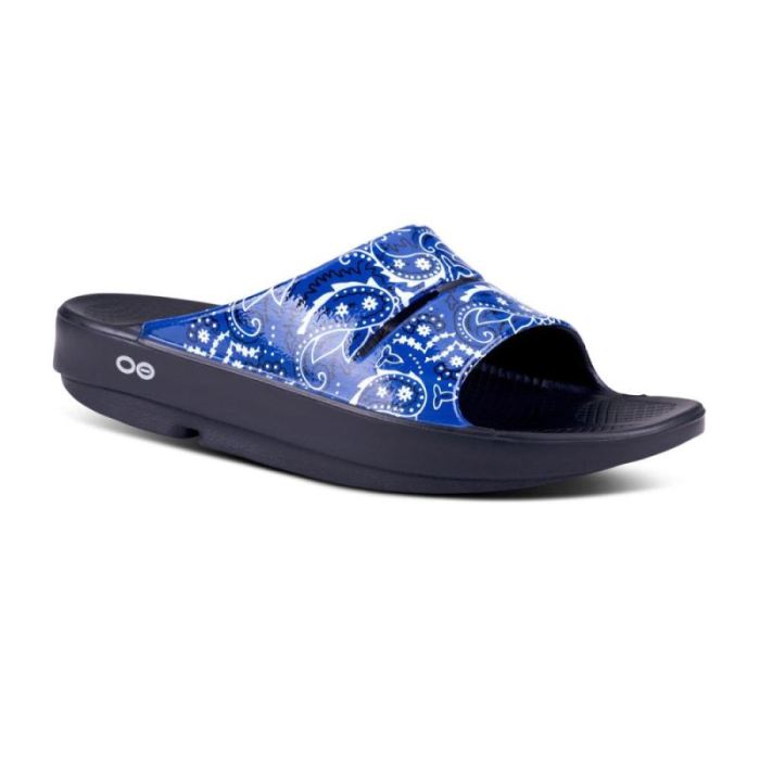Oofos Canada Women's OOahh Luxe Slide Sandal - Blue Bandana