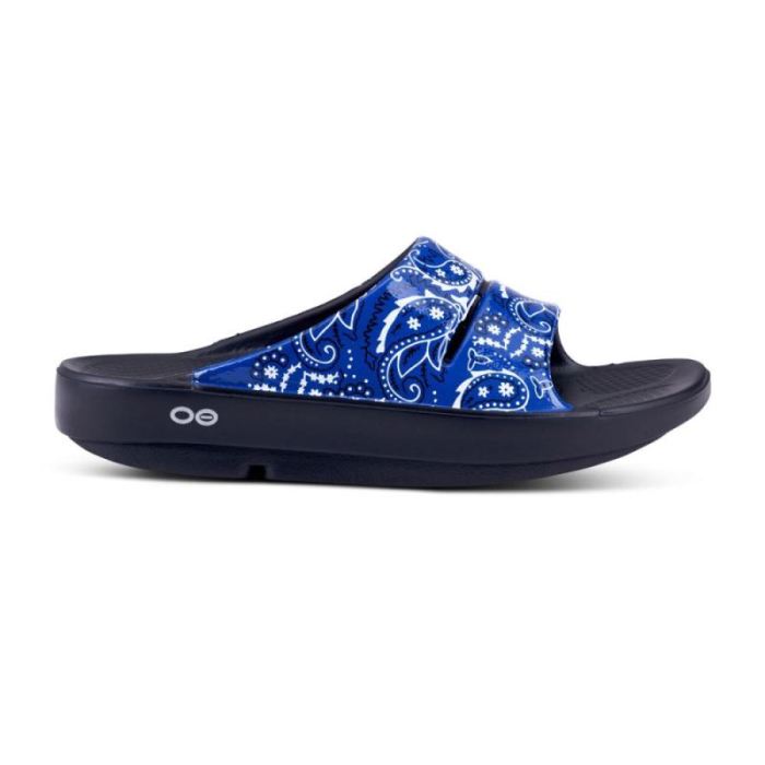 Oofos Canada Women's OOahh Luxe Slide Sandal - Blue Bandana