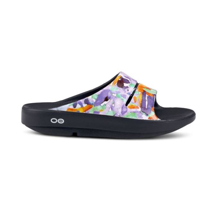 Oofos Canada Women'S Ooahh Luxe Slide Sandal - Purple Watercolor